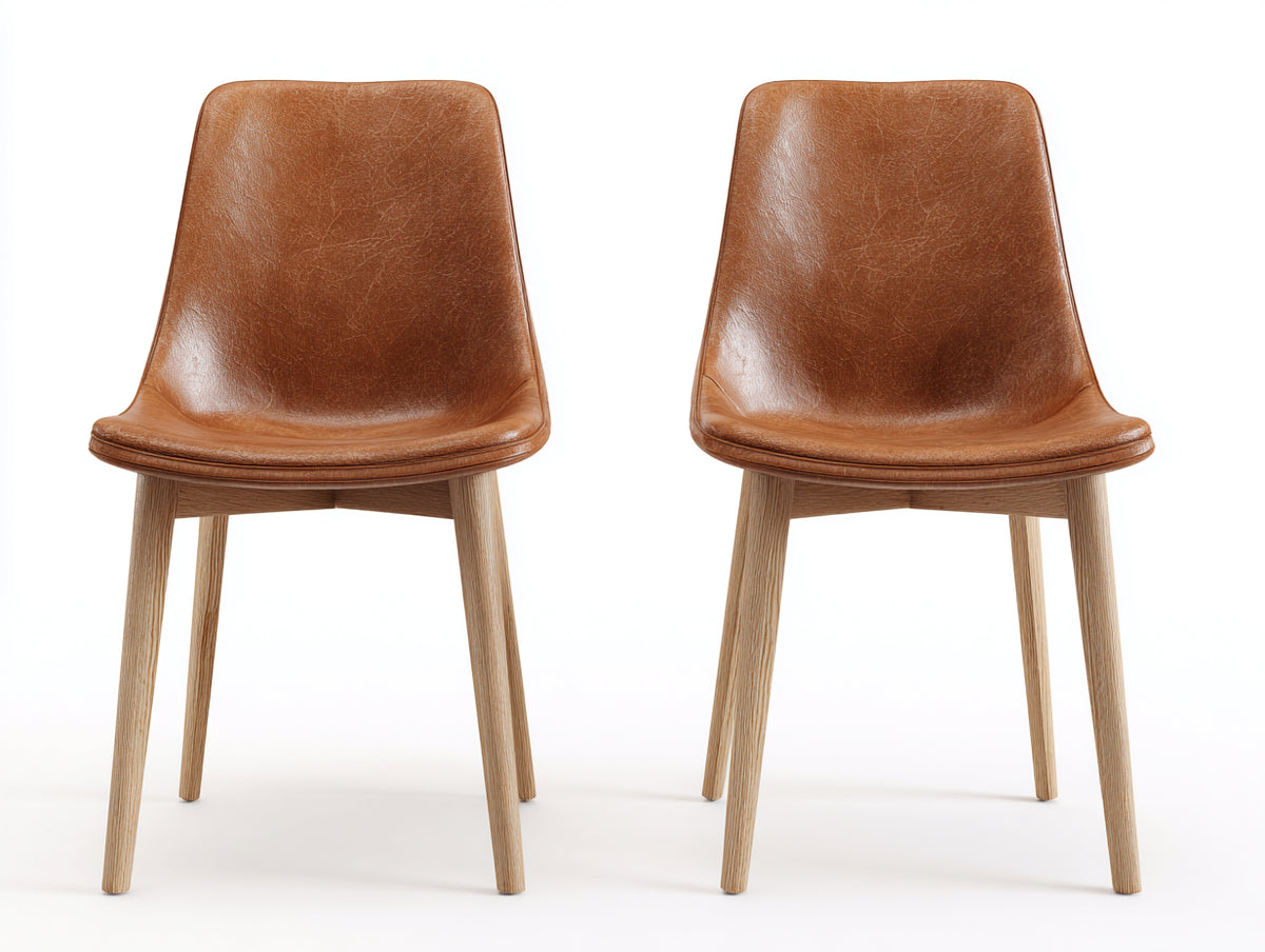 Sedia da pranzo - Similpelle-Legno - 49 x 54 x 83 cm - Marrone-Naturale - Stile moderno