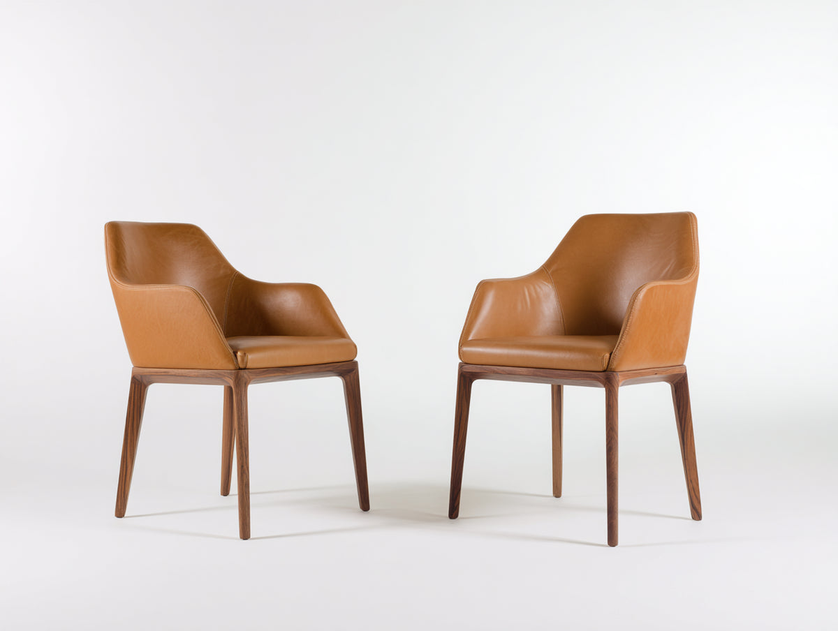 Sedia da pranzo - Ecopelle - Legno - 58x62x82 cm - Marrone chiaro - Stile moderno