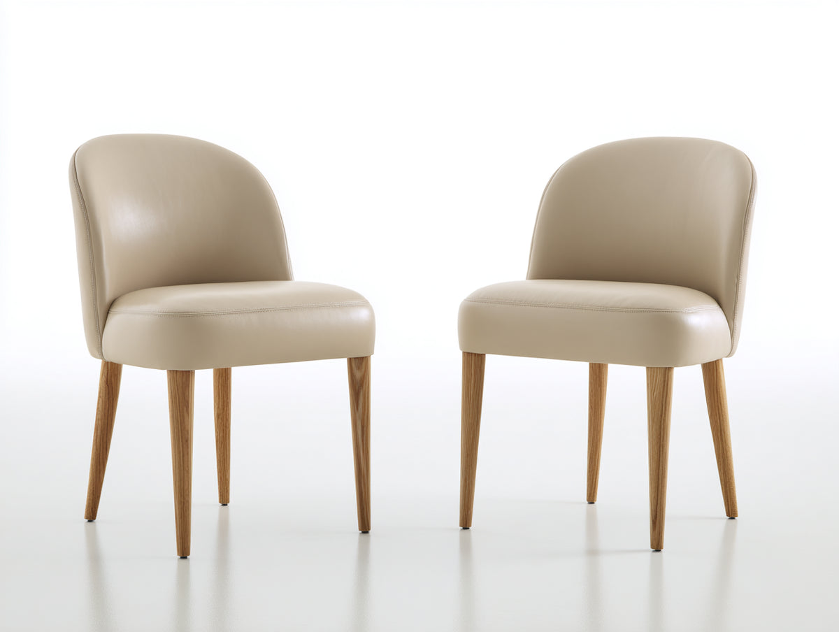 Sedia da pranzo - Similpelle-Legno - 53 x 58 x 81 cm - Beige-Naturale - Stile moderno
