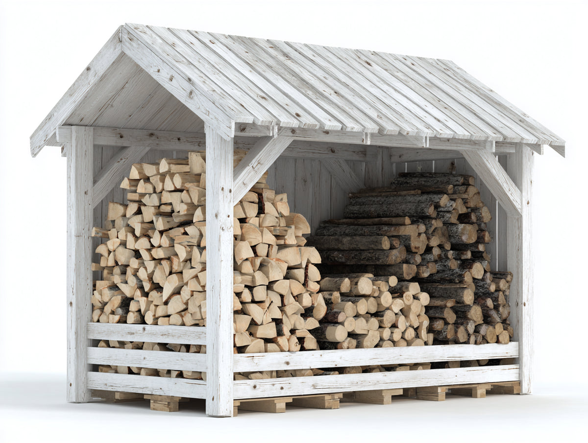 Portalegna - Legno - 200x100x180 cm - Bianco - Stile rustico