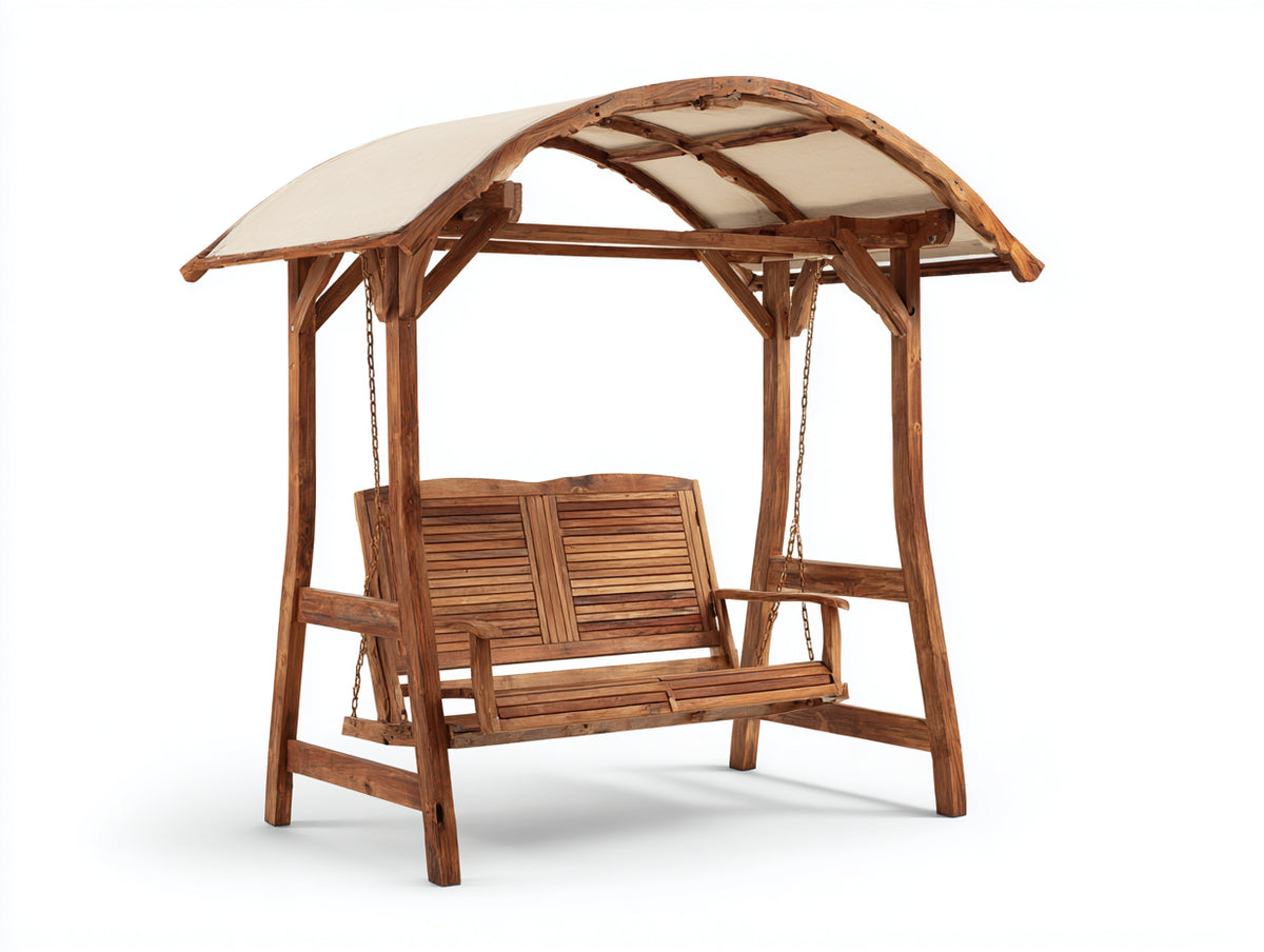 Dondolo da giardino - Legno-Tessuto - 180x120x180 cm - Legno naturale-Beige - Stile rustico