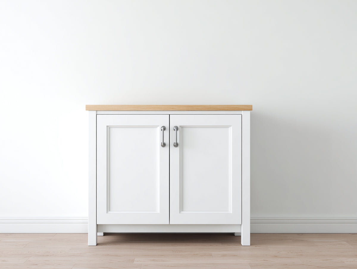 Credenza - Legno-Metallo - 90 x 40 x 85 cm - Bianco-Legno naturale - Stile country moderno
