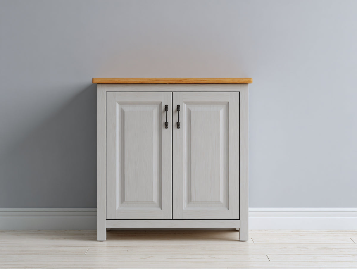 Credenza - Legno-Metallo - 80 x 38 x 85 cm - Bianco caldo-Legno naturale - Stile country moderno