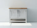 Credenza - Legno-Metallo - 100 x 40 x 85 cm - Bianco-Legno naturale - Stile country moderno