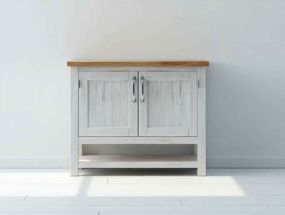 Credenza - Legno-Metallo - 100 x 40 x 85 cm - Bianco-Legno naturale - Stile country moderno