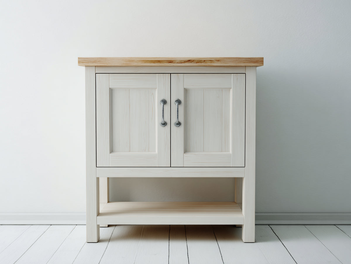 Credenza - Legno-Metallo - 80 x 40 x 90 cm - Bianco-Legno naturale - Stile country moderno