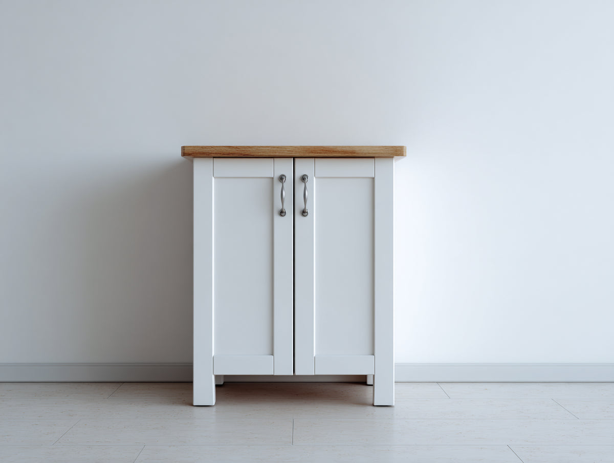 Credenza - Legno-Metallo - 70 x 35 x 90 cm - Bianco-Legno naturale - Stile country moderno